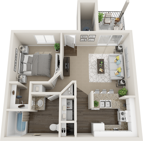 Floor plan for 1 bed, 1 bath, 722 sqft